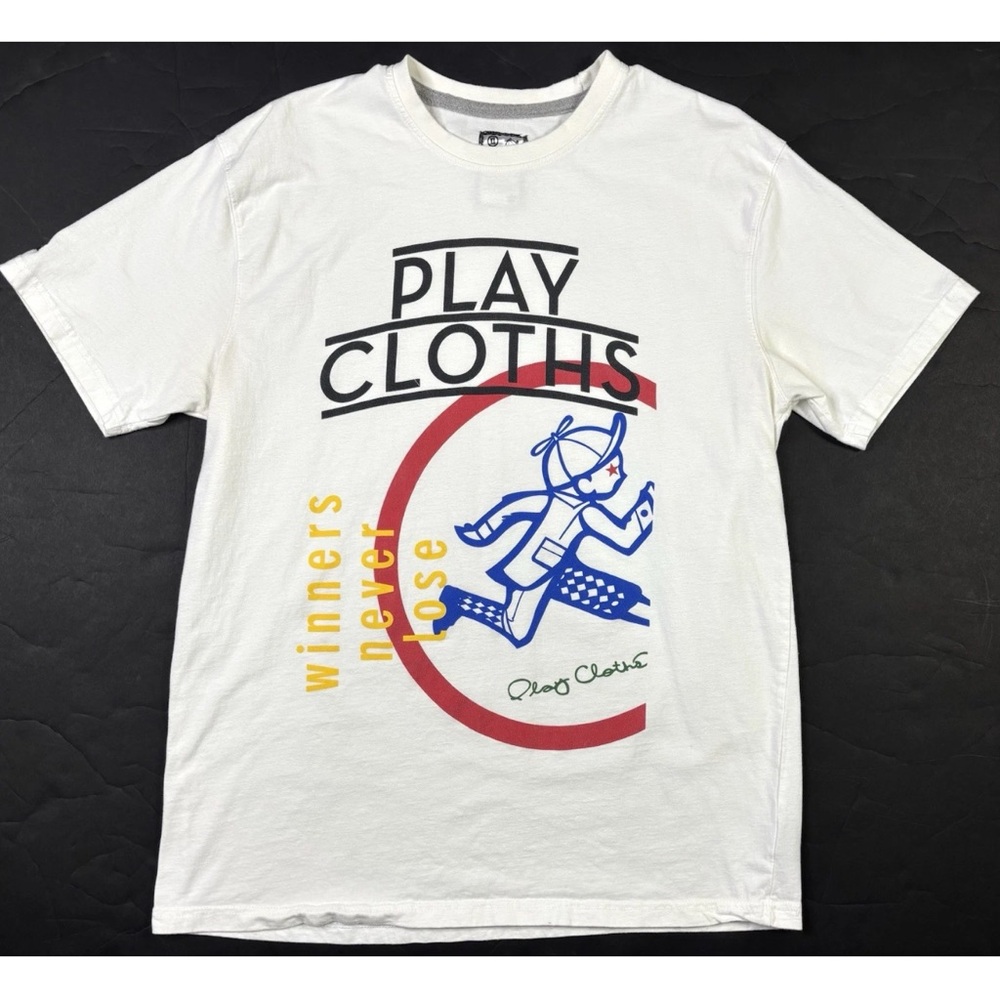 Play Cloths T-Shirt Men’s XL Running Man Logo White Hip Hop Streetwear Y2K